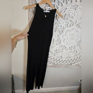 Zara Women's Black Textured Wide Leg Sleeveless Jumpsuit Gold Accent M